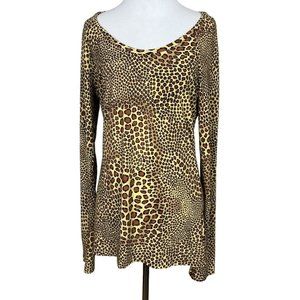 Norma Kamali Top Womens‎ Large Brown Leopard Animal Print Long Sleeve Stretch